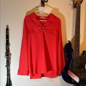 Calvin Klein Vibrant Red Blouse with Lace-Up Detail